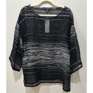 EILEEN FISHER Women’s Large Mesh Tunic Top Organic Linen Blend Lagenlook NWT